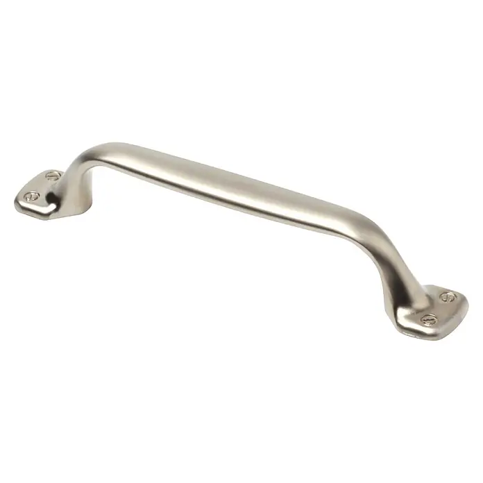 Rei Tirador para muebles - Distancia entre orificios: 96 mm, Níquel Bisu - Tirador de gabinete en forma de D de níquel satinado con soportes de tornillo en placas base planas.