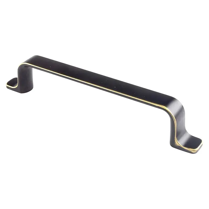 Rei Tirador para muebles - Distancia entre orificios: 128 mm, Negro, 4 ud. - Tirador de mueble bronce oscuro con ribete color latón.