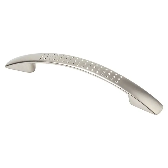 Rei Tirador para muebles - Distancia entre orificios: 128 mm, Níquel Bisu, 4 ud. - Tirador curvado de plata cepillada para mueble con superficie de agarre punteada y texturizada.
