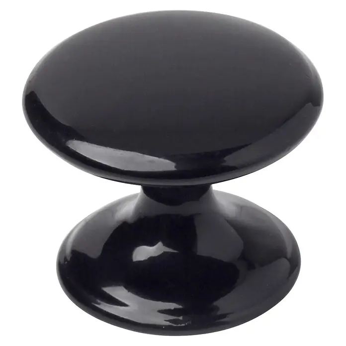 Rei Pomo para muebles - Tipo de tirador del mueble: Botón, Ø x Al: 33 x 27 mm, Negro - Pomo de mueble ovalado negro brillante.