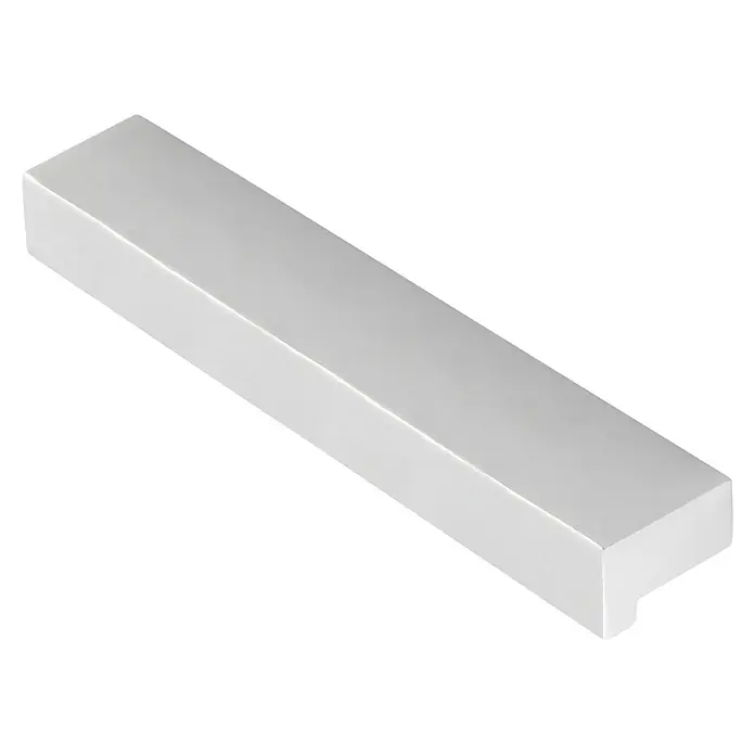 Rei Tirador para muebles - Largo: 120 mm, Tipo de tirador del mueble: Barra, Aluminio - Tirador rectangular gris claro con diseño de agarre para dedos integrado.