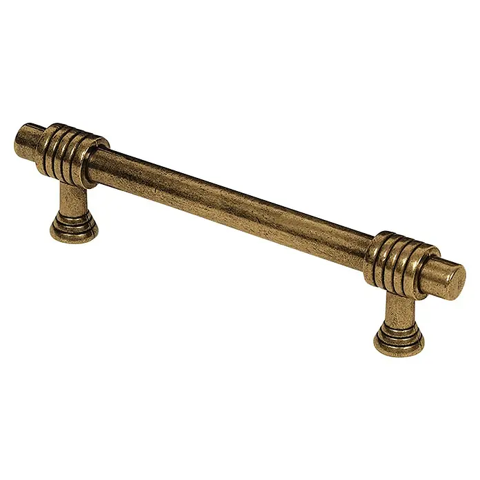 Rei Tirador para muebles - Distancia entre orificios: 96 mm, Tipo de tirador del mueble: Barra, Oro viejo - Tirador de barra de latón envejecido con detalles acanalados para armarios.