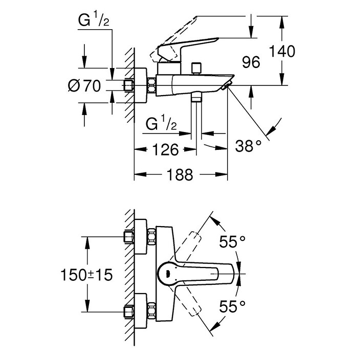 Grohe QuickFix Badkraan (Afvoer armatuur: 188 mm, Glanzend) | BAUHAUS