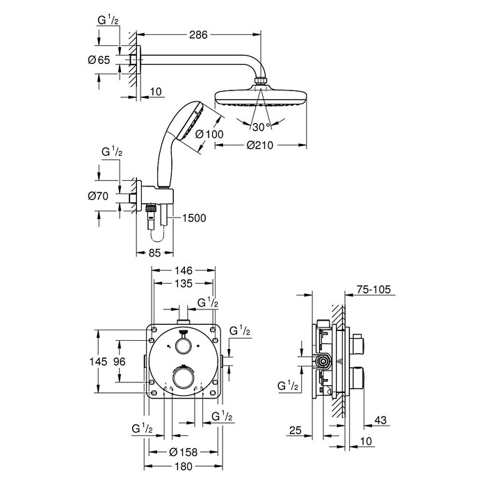 Grohe Douchesysteem Grohtherm Perfect Tempesta 210 (Chroom) | BAUHAUS