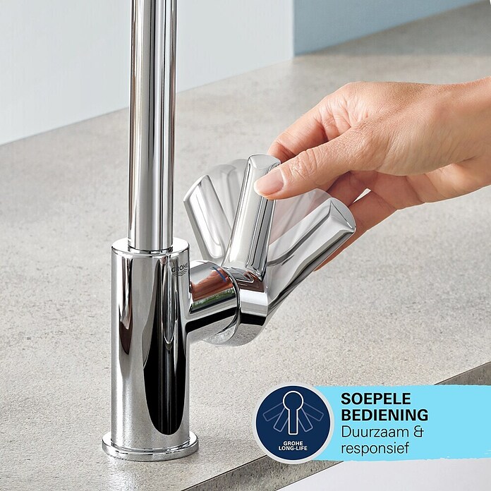 Grohe Start Edge Wastafelkraan Start Edge L-Size (Overstek reikwijdte: 141 mm, Chroom, Glanzend) | BAUHAUS