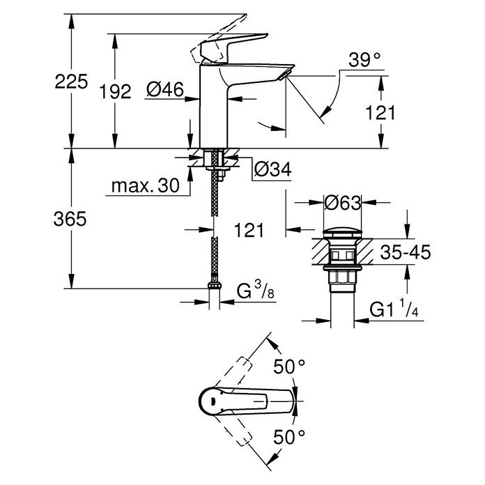 Grohe Start Waschtischarmatur M-Size (Schwarz, Matt) | BAUHAUS