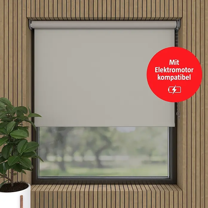 Verdunkelungsrollo - B x H: 220 x 190 cm, Hellgrau, 100 % Polyester - Hellesgraues Rollo im Fenster, kompatibel mit Elektromotor.