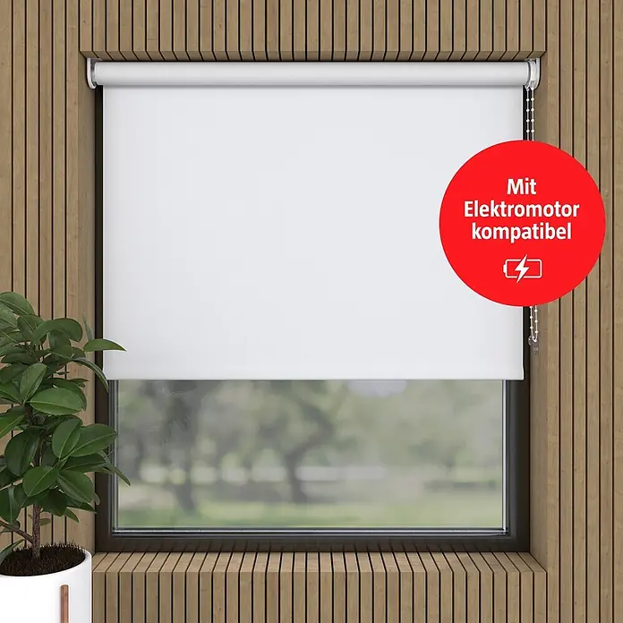 Verdunkelungsrollo - B x H: 240 x 190 cm, Weiß, 100 % Polyester - Weißes Rollo im Fenster, kompatibel mit Elektromotor.