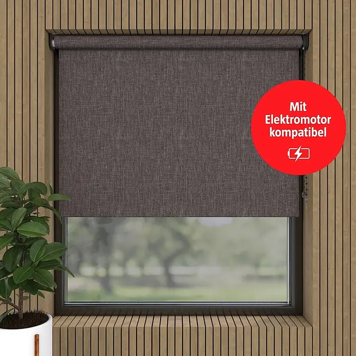 Verdunkelungsrollo Struktur - B x H: 115 x 190 cm, Anthrazit - Texturiertes dunkelbraunes Rollo im Fenster, kompatibel mit Elektromotor.