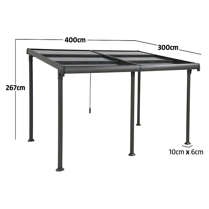 Sunfun Anstellpavillon Sera Cabrio - B x T: 400 x 300 cm, Farbe Gestell: Anthrazit, Aluminium - Dunkelgraue Pergola, 400x300x267cm, mit Dachpaneelen und 10x6cm Pfosten.