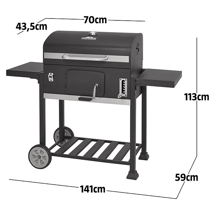 Kingstone Smoker Black Angus XXL (Mit Rollwagen, Hauptgrillfläche: 70 x 43,5 cm)