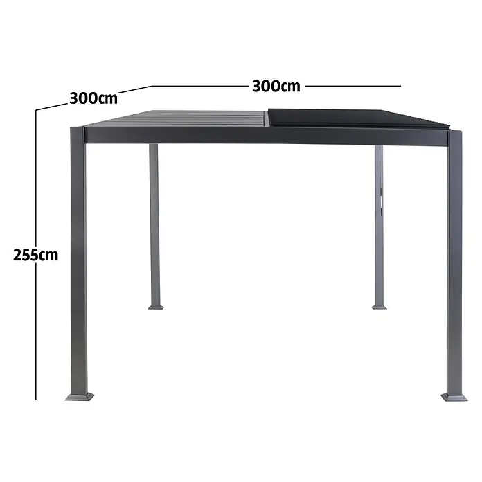 Sunfun Anstellpavillon Palma - B x T: 300 x 300 cm, Anthrazit, Aluminium - Graue Metall-Pergola mit verstellbarem schwarzem Lamellendach, 300x300x255cm, für Outdoor-Schatten.
