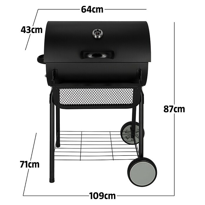 Grillstar Holzkohlegrill Grilltonne (B x T x H: 109 x 71 x 87 cm, Grillfläche (B x T): 64 x 43 cm, Schwarz) | BAUHAUS