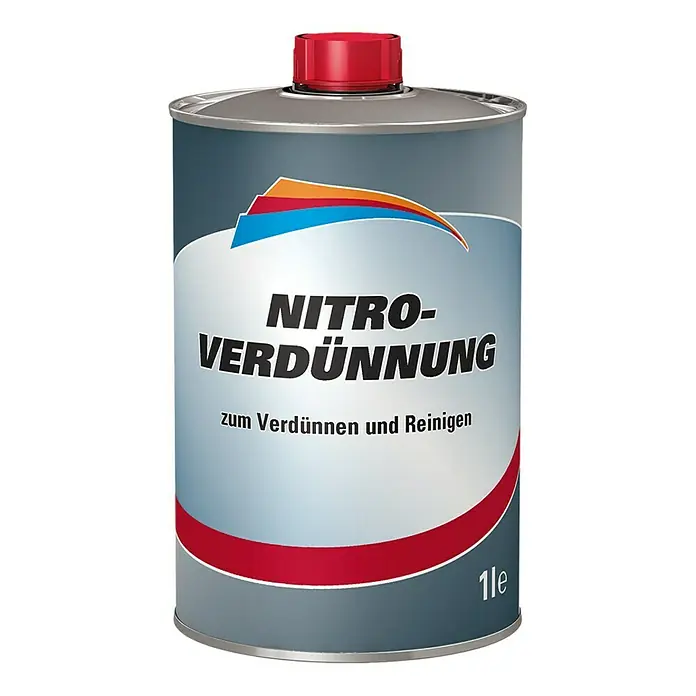 Universal-Nitroverdünnung - 1 l - Abbildung einer Dose Nitro-Verdünnung, ein Lösungsmittel zum Verdünnen und Reinigen von Farben. Das Produkt ist in einer 1-Liter-Dose abgefüllt.