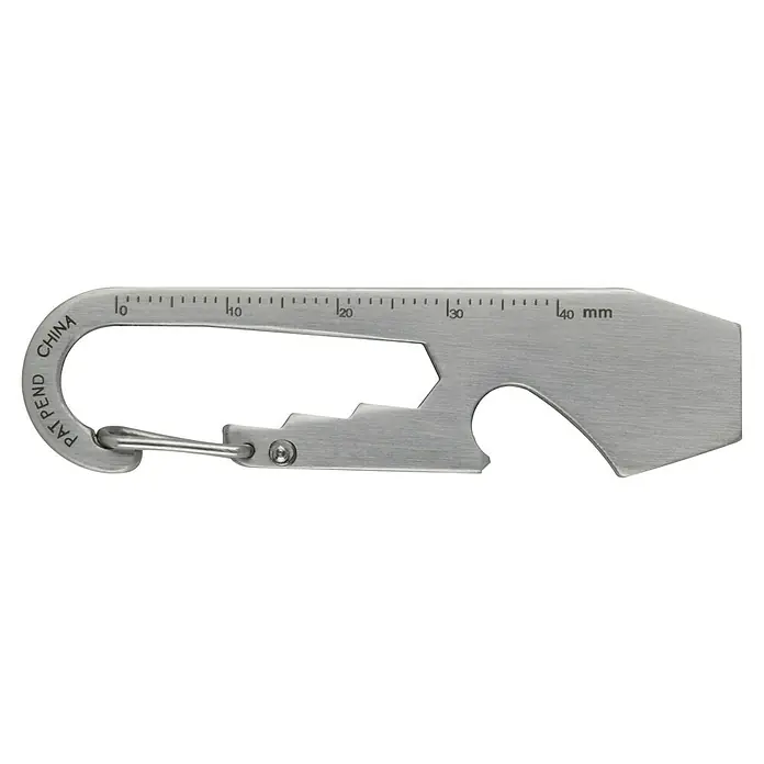 Nite Ize Herramienta multiuso DoohicKey - 6,5 x 1,7 cm, Acero inoxidable, Plateado - Herramienta multifunción de metal con mosquetón, abrebotellas y escala de medición. Ideal para actividades al aire libre.