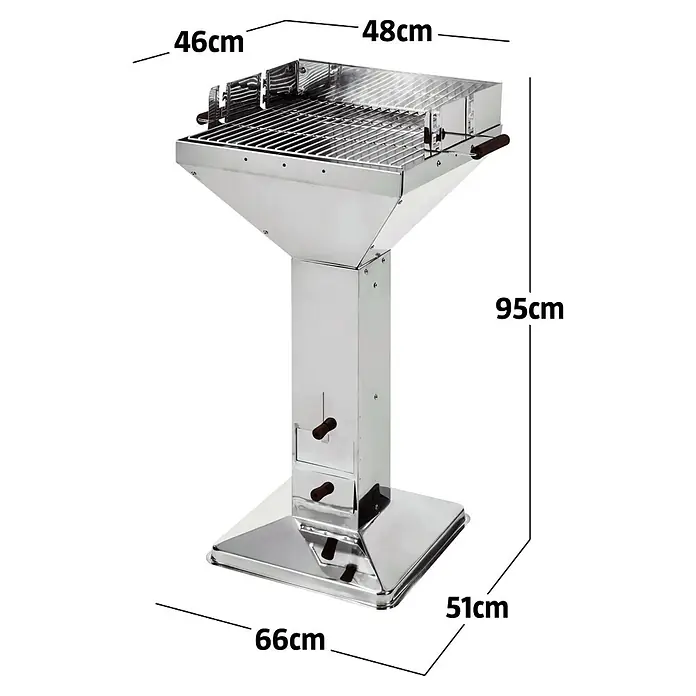 Grillstar Holzkohlegrill Colorado - Grillfläche (B x T): 48 x 46 cm, Silber - Edelstahl-Holzkohlegrill mit Standfuß, verstellbaren Rosten und Aschefächern. Maße: H95xW66xT51cm, Grillfläche B48xT46cm.