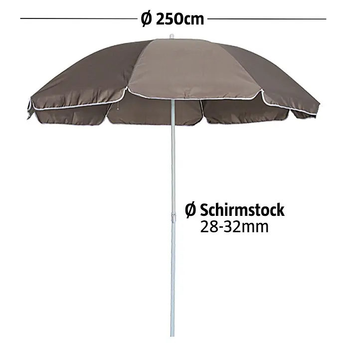 Sunfun Balkonschirm rund Provence II - Taupe, Durchmesser Bespannung: 250 cm - Zweifarbiger Sonnenschirm in Braun/Beige mit weißem Saum, Ø 250cm, Stock Ø 28-32mm.
