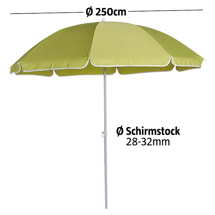 Sunfun Balkonschirm rund Provence II - Apfelgrün, Durchmesser Bespannung: 250 cm - Grüner Sonnenschirm, Ø 250cm, Stock Ø 28-32mm. Wellenförmiger Rand mit weißer Borte.
