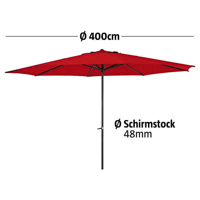 Sunfun Marktschirm Trentino II - Chili, Durchmesser Bespannung: 400 cm - Roter Sonnenschirm mit 400cm Durchmesser und 48mm Schirmstockdurchmesser.