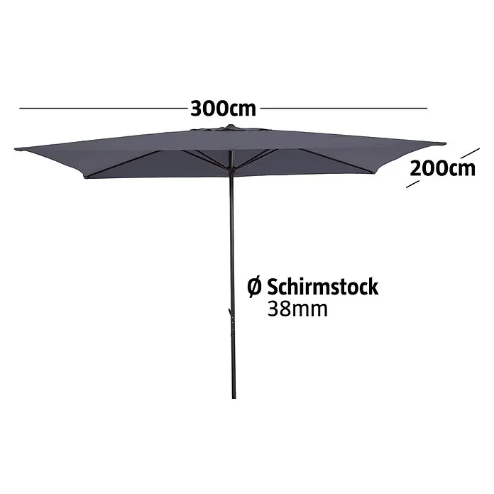 Sunfun Marktschirm Venetien II - Anthrazit, Bespannungsmaß (L x B): 300 x 200 cm - Dunkelgrauer rechteckiger Sonnenschirm, 300x200cm Schirmfläche, 38mm Stockdurchmesser.