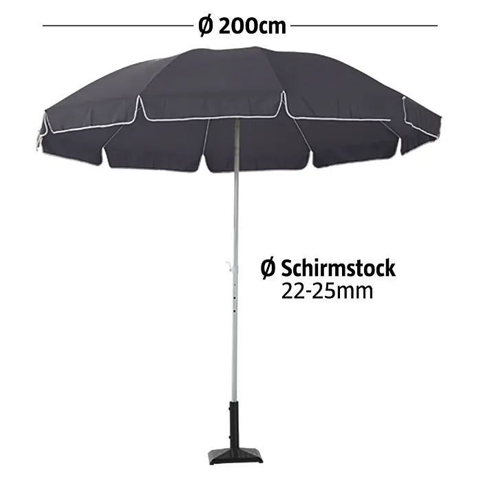 Sunfun Balkonschirm rund Provence II - Anthrazit, Durchmesser Bespannung: 200 cm - Dunkelgrauer Sonnenschirm mit weißem Rand, 200cm Durchmesser, und 22-25mm Mast.