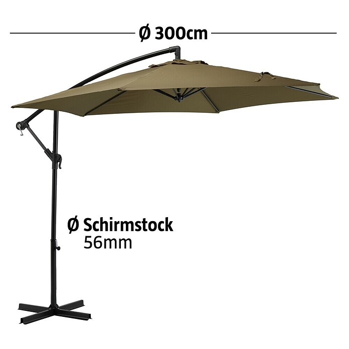 Sunfun Ampelschirm Toscana II (Taupe, Durchmesser: 300 cm)