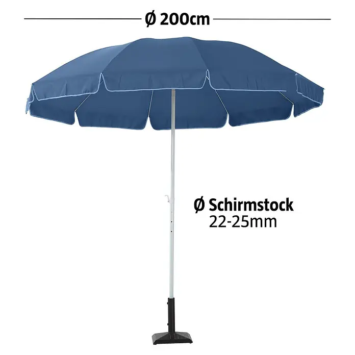 Sunfun Balkonschirm rund Provence II - Blau, Durchmesser Bespannung: 200 cm - Blauer Sonnenschirm mit 200 cm Durchmesser und einem Stockdurchmesser von 22-25 mm.