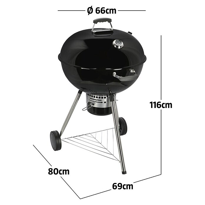 Kingstone Kugelgrill Bullet 66 (Schwarz, Hauptgrillfläche: Ø 66 cm)