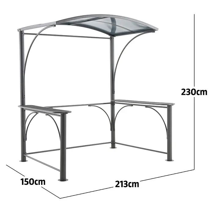 Sunfun Grillpavillon BBQ - B x T: 213 x 150 cm, Farbe Gestell: Anthrazit, Aluminium - Anthrazitfarbene Metall-Gartenbar mit gewölbtem, lichtdurchlässigem Dach und zwei Seitentheken.