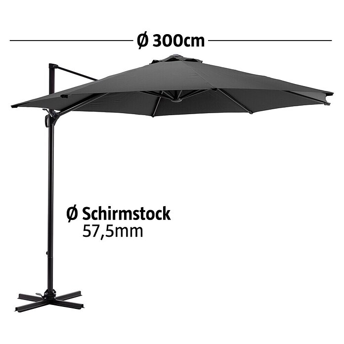 Sunfun Ampelschirm (Anthrazit, Durchmesser: 300 cm)