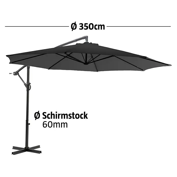 Sunfun Ampelschirm Toscana - Anthrazit, Durchmesser Bespannung: 350 cm - Schwarzer Ampelschirm, 350 cm Durchmesser, mit 60 mm Schirmstock.