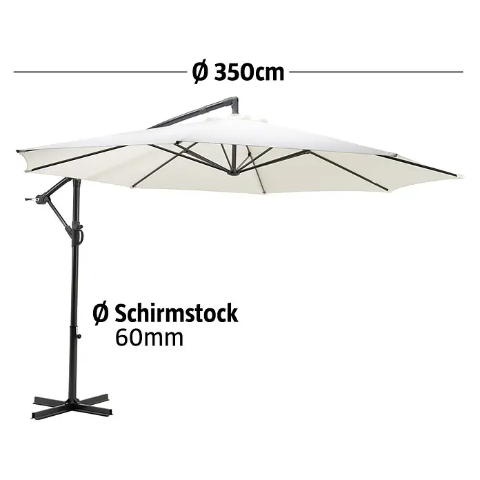 Sunfun Ampelschirm Toscana - Natur, Durchmesser Bespannung: 350 cm - Weißer Ampelschirm mit dunklem Gestell, Ø 350cm, und 60mm Stockdurchmesser.