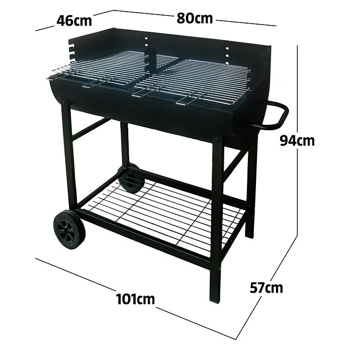 Grillstar Barbacoa carro Texas II (Negro, Superficie parrilla: 80 x 46 cm)