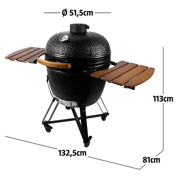 Kingstone Holzkohlegrill Kamado 51 (Durchmesser Grillfläche: 51,5 cm, Schwarz) | BAUHAUS