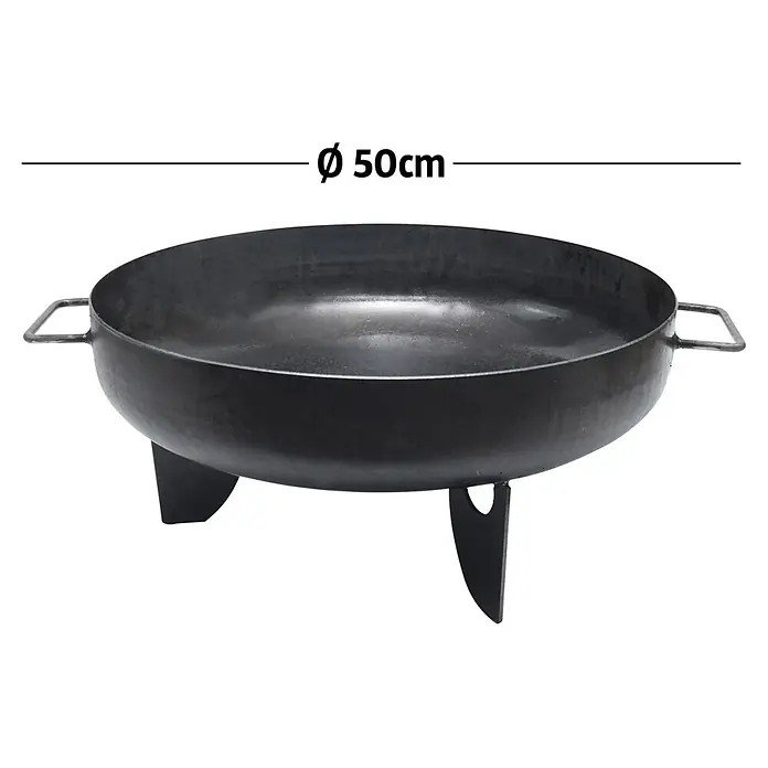 Grillstar Feuerschale - Durchmesser: 50 cm, Eisen - Runde schwarze Metall-Feuerschale mit Griffen und drei stabilen Beinen, 50cm Durchmesser.