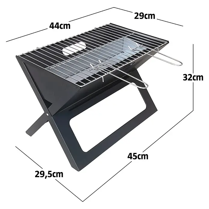 Grillstar Holzkohlegrill - Grillfläche (B x T): 44 x 29 cm, Schwarz - Schwarzer faltbarer Metall-Holzkohlegrill mit verchromtem Rost, 44x29cm Grillfläche. Portabler Grill.