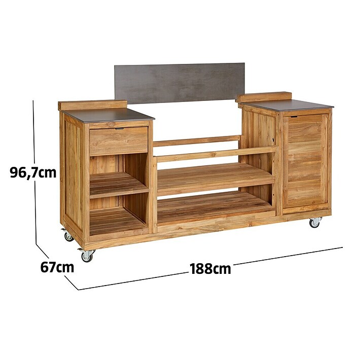 Sunfun Zoe Outdoorküchen-Modul Grillinsel (Braun, B x T x H: 188 x 67 x 96,7 cm, Teakholz) | BAUHAUS