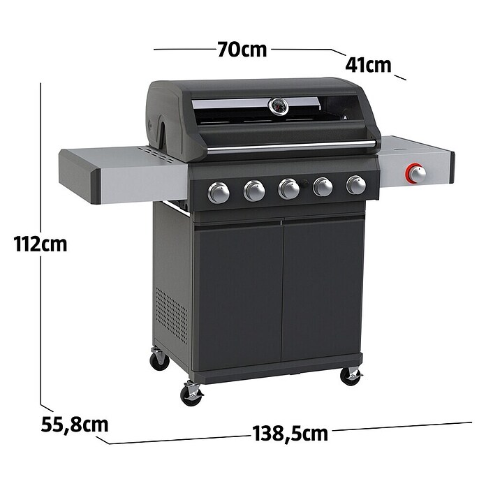 Grillstar Gasgrill Powerburner 550-1 (Grillfläche (B x T): 70 x 41 cm, 14,65 kW, Anzahl Brenner: 5) | BAUHAUS