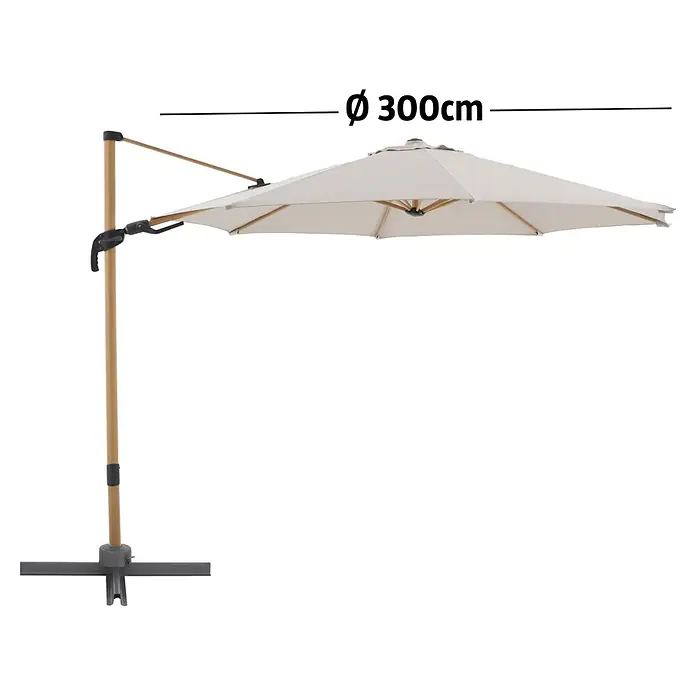 Sunfun Ampelschirm rund Capri - Beige, Durchmesser Bespannung: 300 cm - Helles Ampelschirm mit Holzstange und dunkelgrauem Kreuzfuß, Ø 300cm.