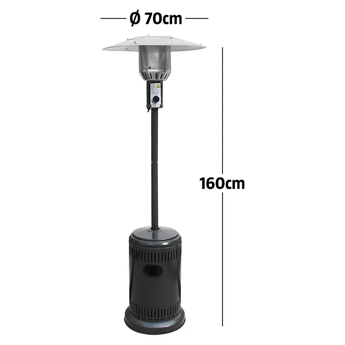 Grillstar Terrassenstrahler Heatwave - 10 kW, Höhe: 221,5 cm - Dunkelgrauer Terrassenheizstrahler mit silbernem Reflektor, 160cm hoch und 70cm Durchmesser.