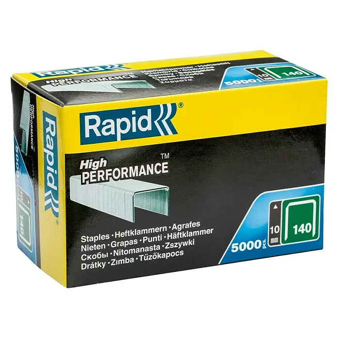Rapid Flachdrahtklammern Typ 140 - Länge: 10 mm, Rückenbreite: 10,6 mm, 5.000 Stk. - Eine Packung Rapid High Performance 140 Heftklammern mit 5000 Stück, ideal für Büro und Handwerk.