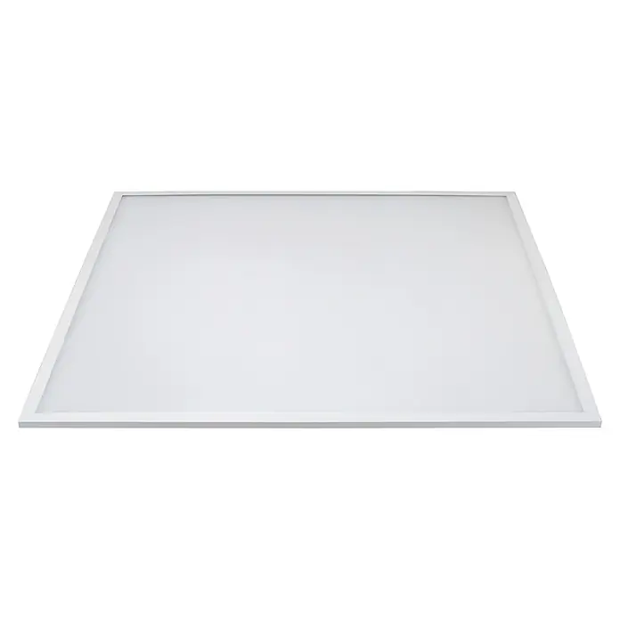 E2 elektro Einbaupanel Square - L x B x H: 62 x 62 x 3,2 cm, Max. Systemleistung: 36 W, Kaltweiß - Weißes rechteckiges LED-Panel mit dünnem Rahmen, aus schräger Perspektive.