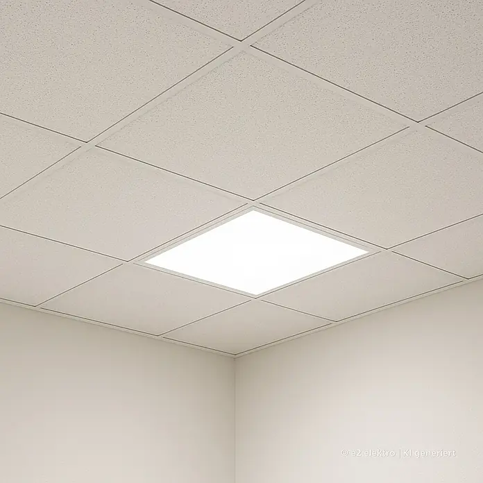 E2 elektro Einbaupanel Square - L x B x H: 62 x 62 x 3,2 cm, Max. Systemleistung: 36 W, Kaltweiß - Helle, quadratische LED-Deckenleuchte, nahtlos in eine weiße Rasterdecke integriert.