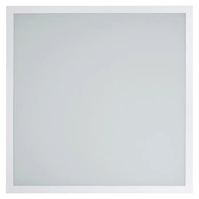 E2 elektro Einbaupanel Square - L x B x H: 59,5 x 59,5 x 3,2 cm, Max. Systemleistung: 36 W, Kaltweiß - Hellgraue quadratische Platte mit weißem Rahmen.
