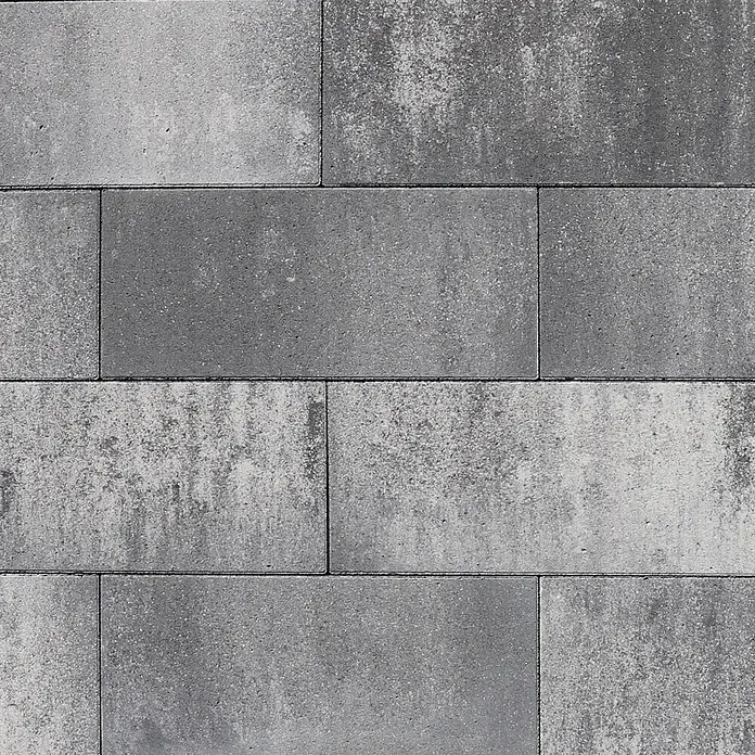 EHL EIBA Terrassenplatte - 60 x 26,6 x 5 cm, Grau-Anthrazit, Beton - Graue, rechteckige Betonpflastersteine mit strukturierter, leicht verwitterter Oberfläche, in versetztem Muster verlegt.
