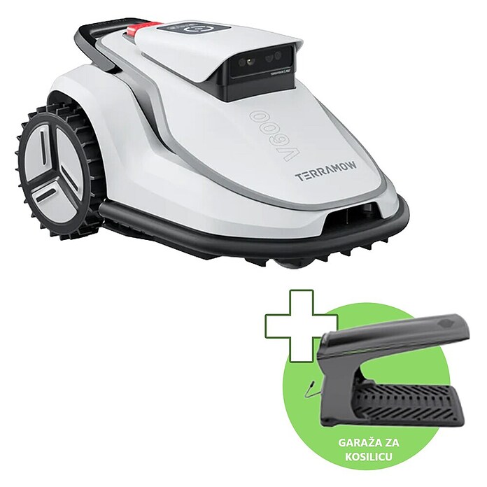 Terramow Komplet robotske kosilice Terramow V600 s garažom  (600 m², Širina reza: 20,3 cm, Navigacija kamerom) | BAUHAUS