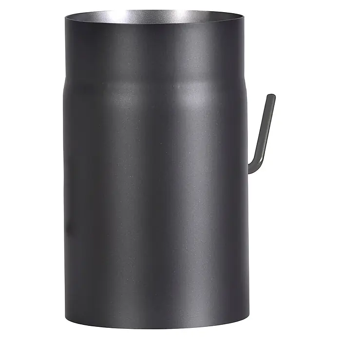 Firefix Ofenrohr RR150/2D - Ø x L: 15 x 25 cm, Schwarz, Mit Drosselklappe - Dunkelgraues, mattes zylindrisches Ofenrohrteil mit Griff.