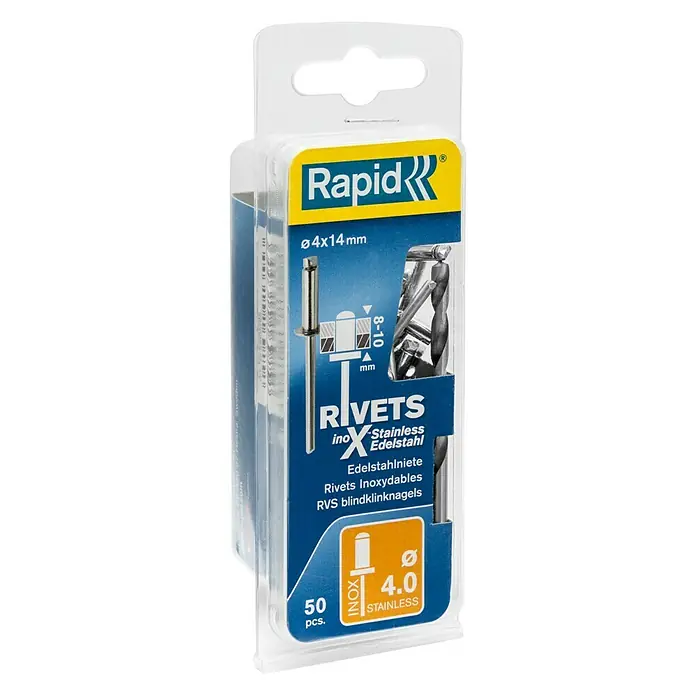 Rapid Blindniete - Nietdurchmesser: 4 mm, Nietlänge: 14 mm, 50 Stk. - Packung Rapid Blindnieten aus Edelstahl, Größe 4x14mm, ideal für robuste Verbindungen.
