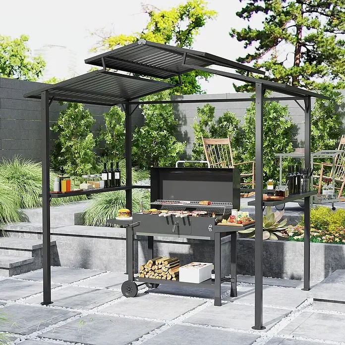 Outsunny Grillpavillon - Farbe Gestell: Schwarz, Metall