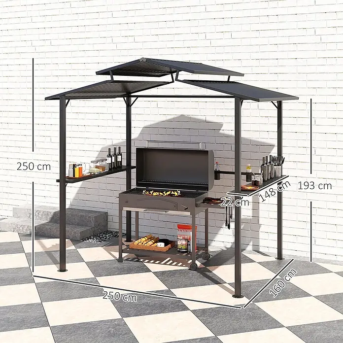 Outsunny Grillpavillon - Farbe Gestell: Schwarz, Metall